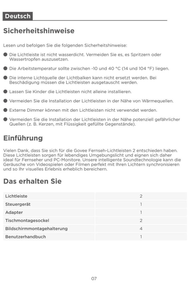 Montageanleitung für Govee TV Light Bars 2 H6043