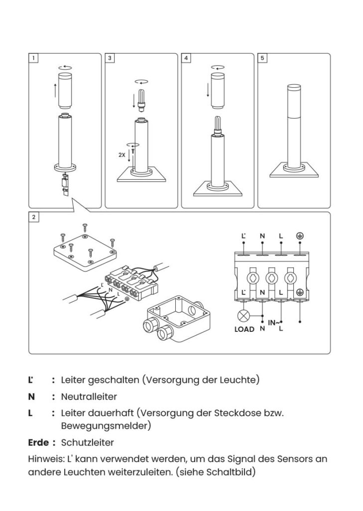 Montageanleitung für MATO Wegeleuchten Außen E27