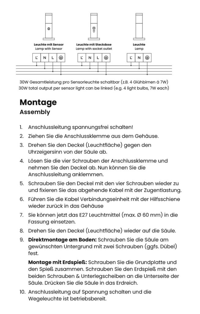 Anleitung MATO Sockelleuchte Gartenleuchte