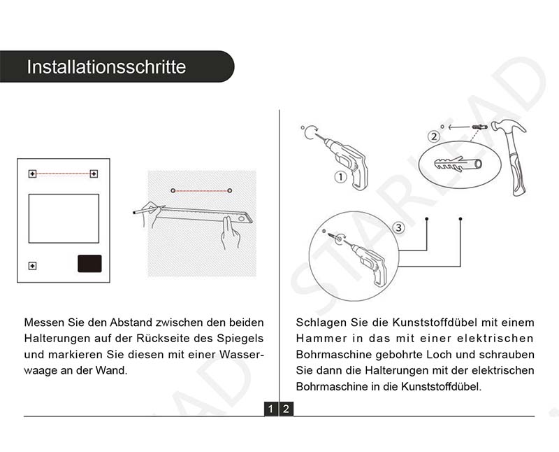 Montageanleitung für STARLEAD Badspiegel mit Beleuchtung