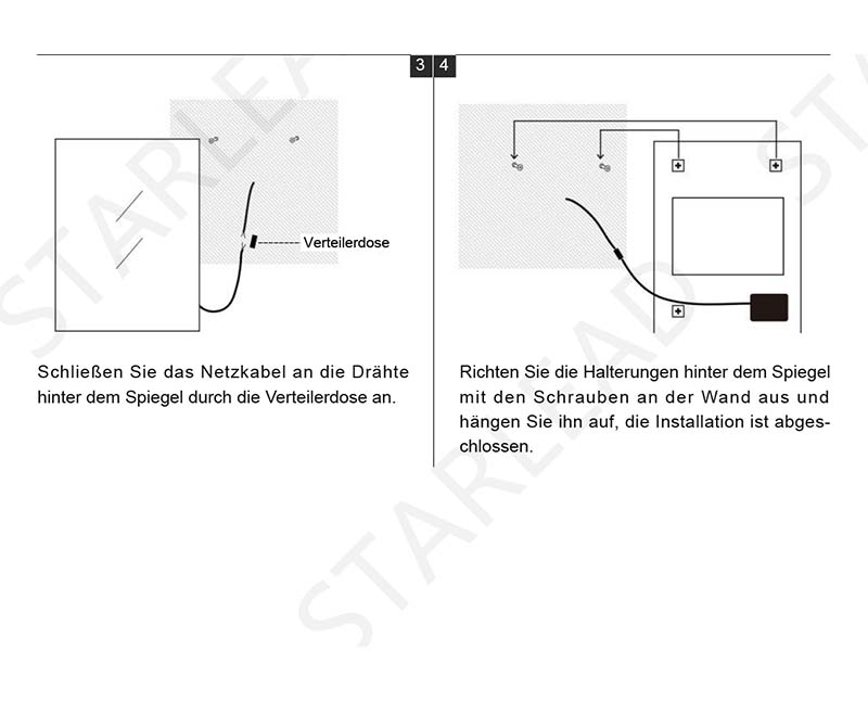 Montageanleitung für STARLEAD Badspiegel mit Beleuchtung