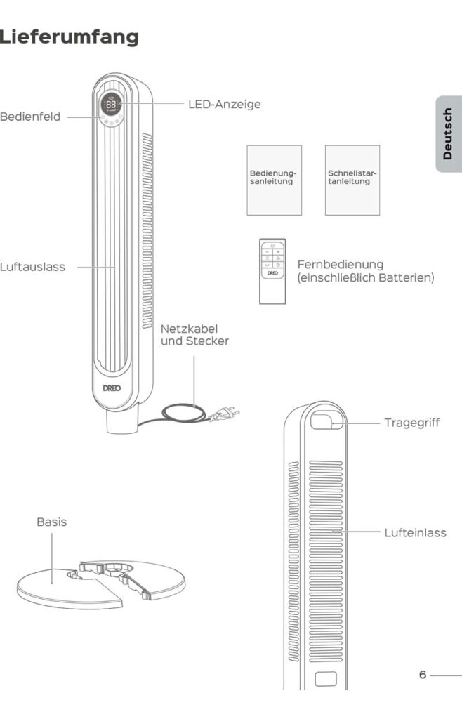 Benutzerhandbuch für Dreo Smart Turmventilator DR-HTF001S