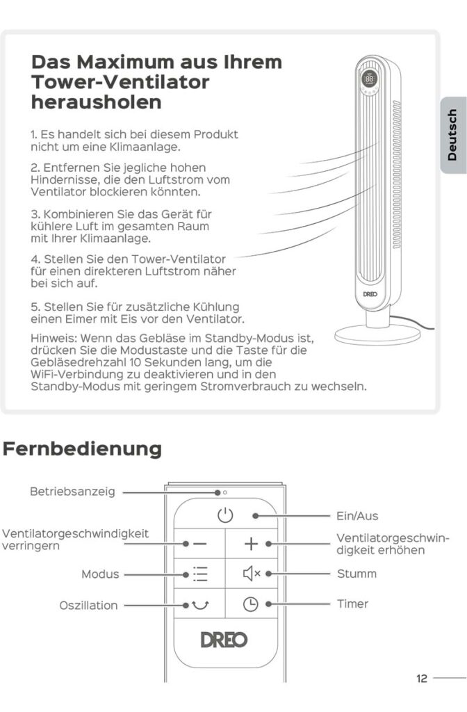 Anleitung Dreo Ventilator DR-HTF001S