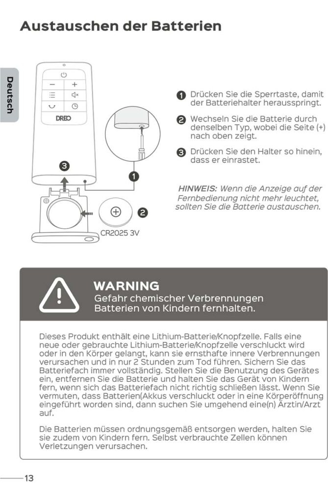 Anleitung Dreo Ventilator DR-HTF001S