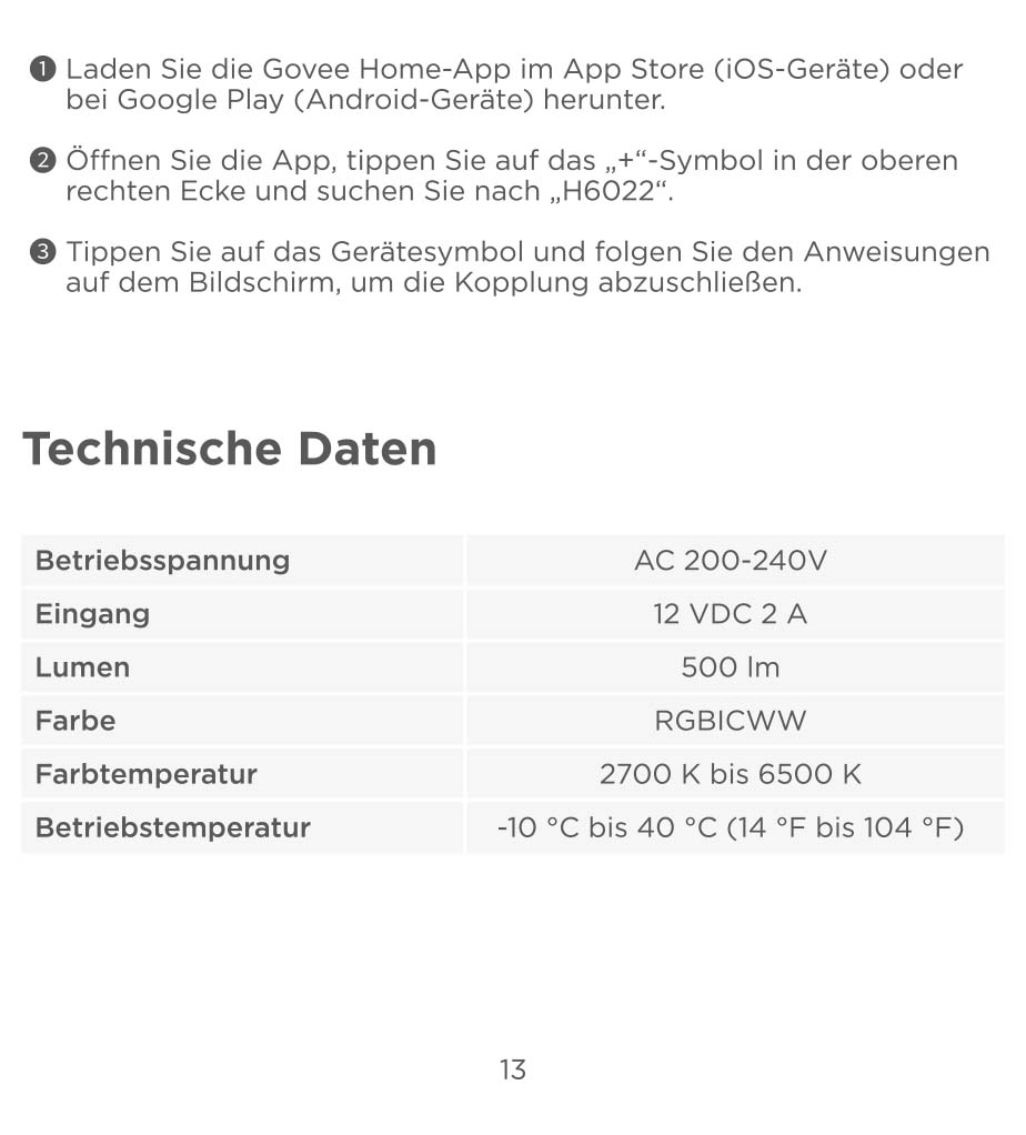 Montageanleitung für Govee LED Tischlampe 2 H6022