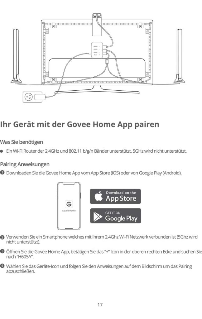 Montageanleitung für Govee TV Backlight 3 Lite Kit H605A