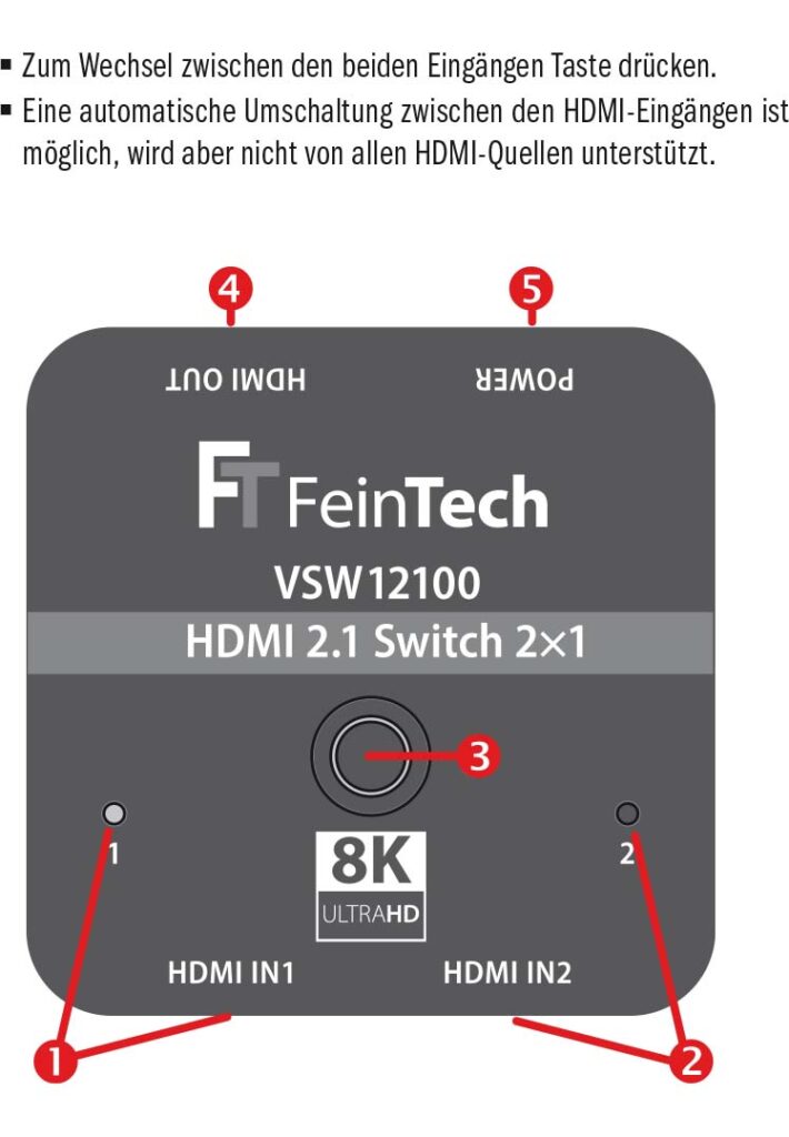 Benutzerhandbuch für Feintech VSW12100 HDMI 2.1 Switch 2x1