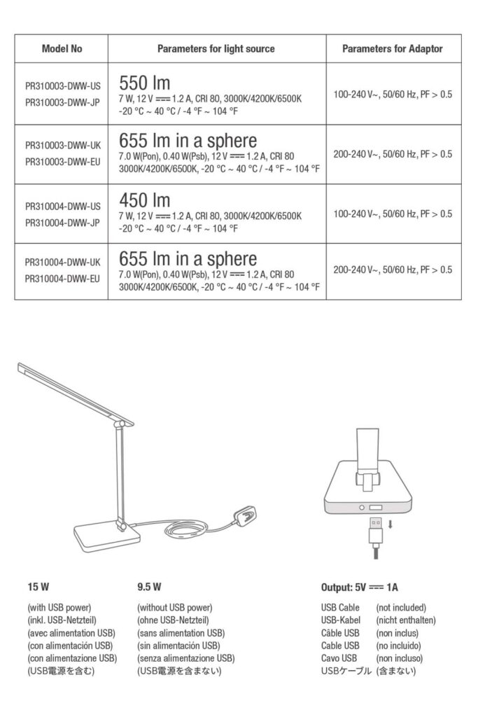 Benutzerhandbuch für Lepro Schreibtischlampe 655lm 310003-DWW-EU