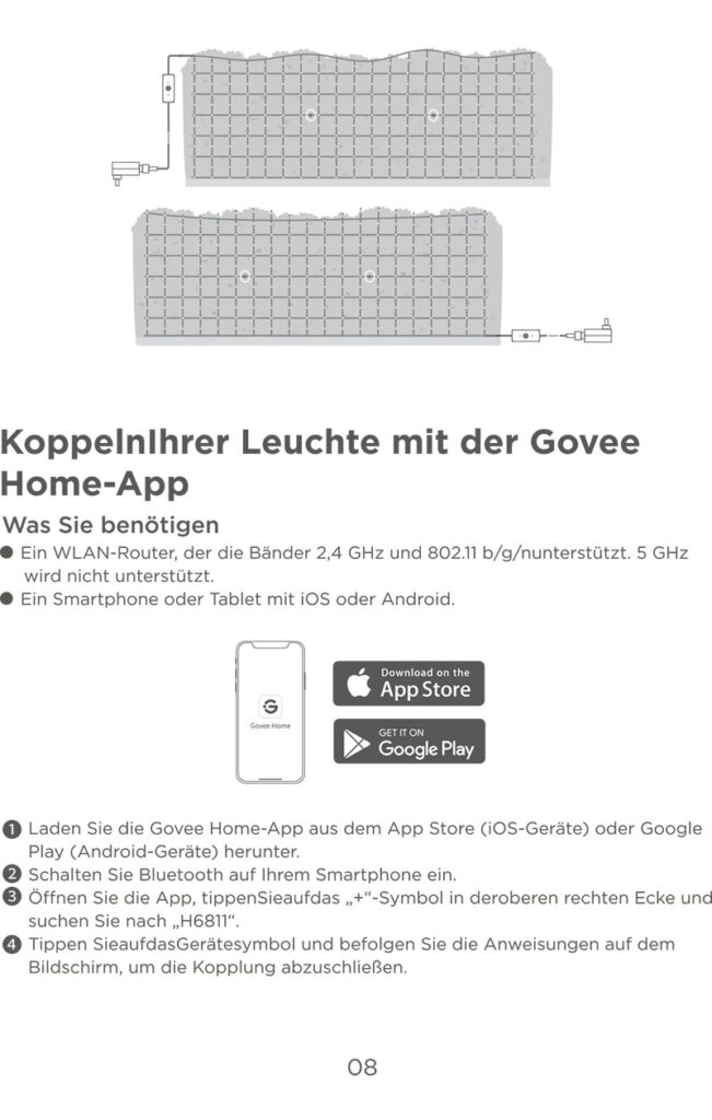 Montageanleitung für Govee Net Lights Lichternetz H6811