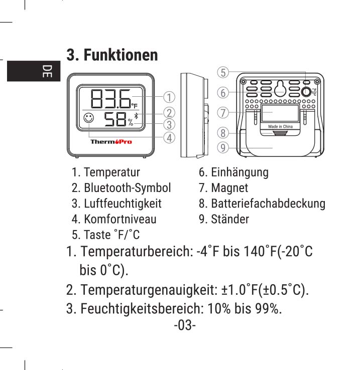 Benutzerhandbuch für ThermoPro Thermometer Hygrometer TP357