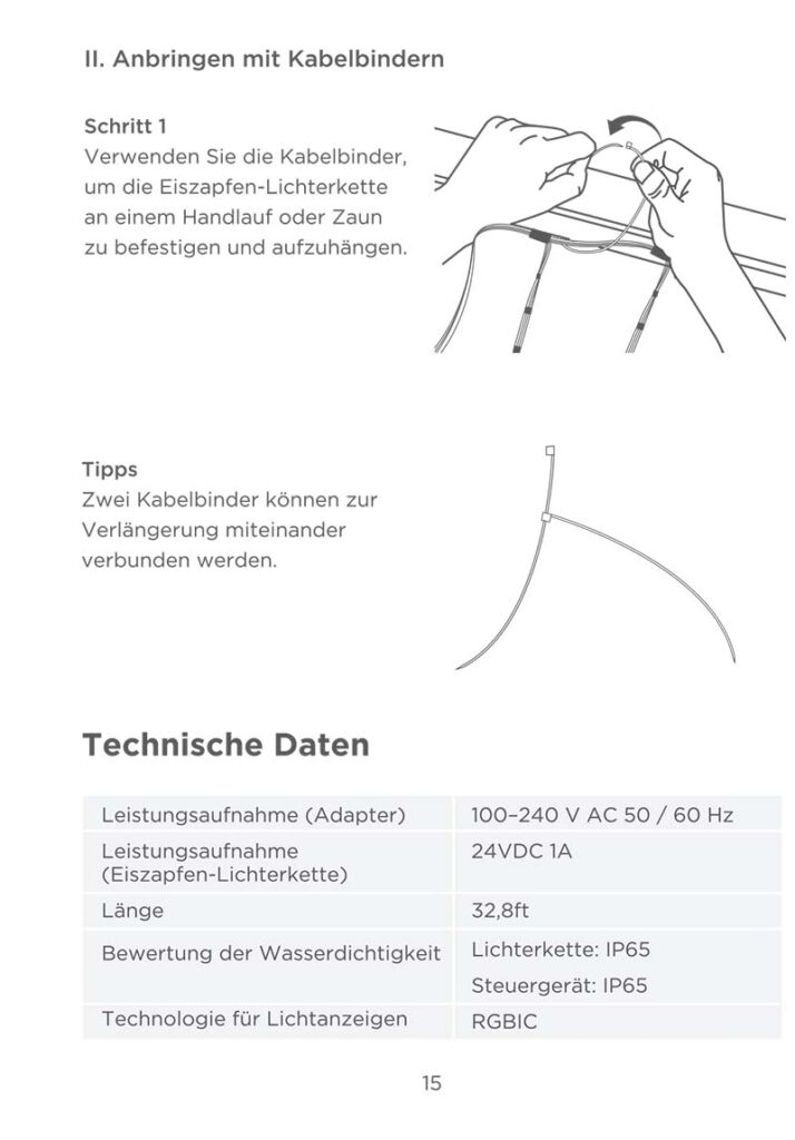 Montageanleitung für Govee Eiszapfen Lichterkette 10m H70D1