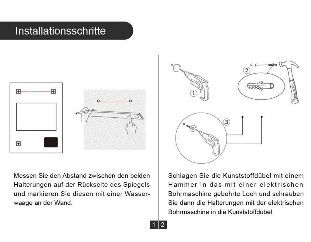 Anleitung für SBAGNO Badspiegel mit Beleuchtung