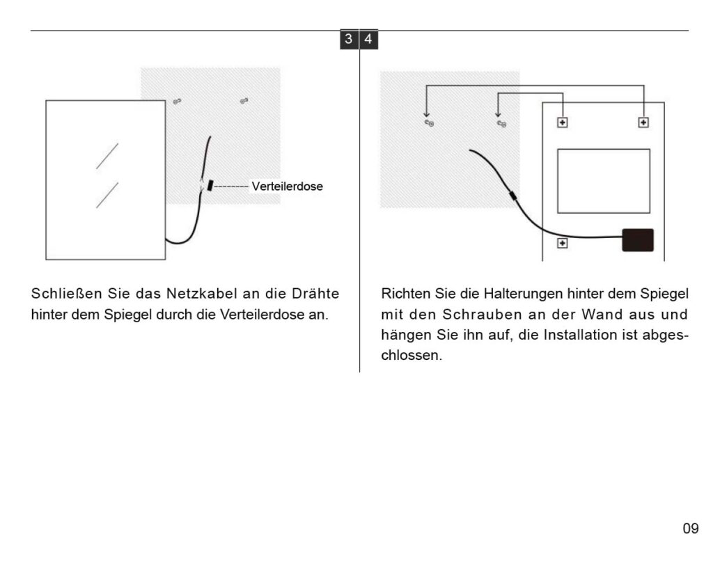 Anleitung für SBAGNO Badspiegel mit Beleuchtung