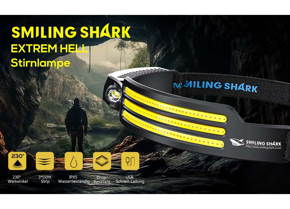 Smiling Shark Stirnlampe COB LED